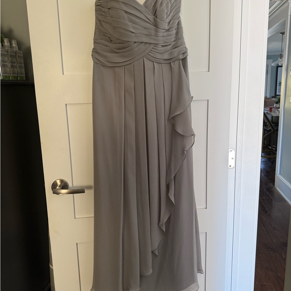 David's Bridal Gray Ruched Ruffled Gown